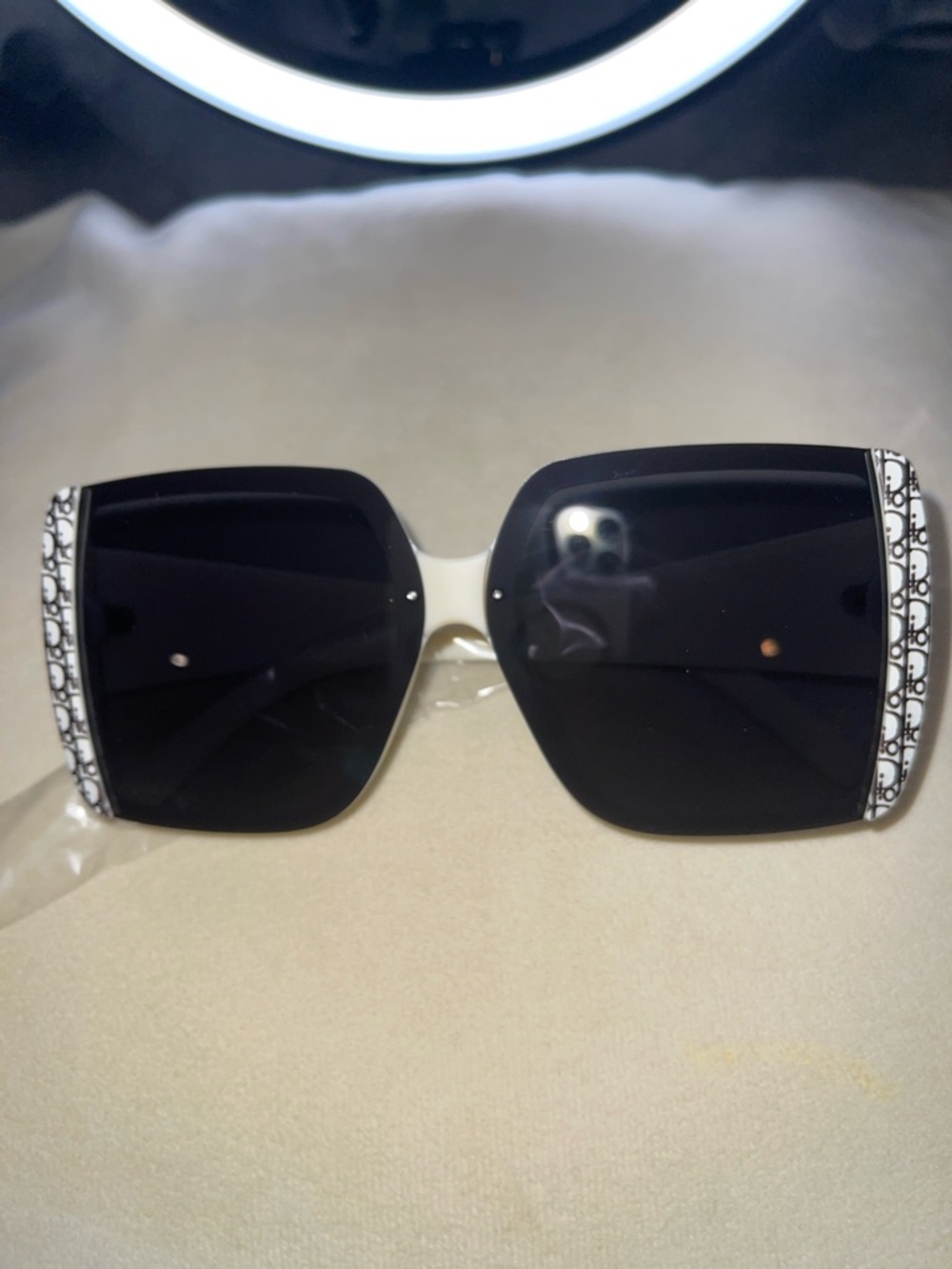 Oversized Square Black Lens Sunglasses with White Accents